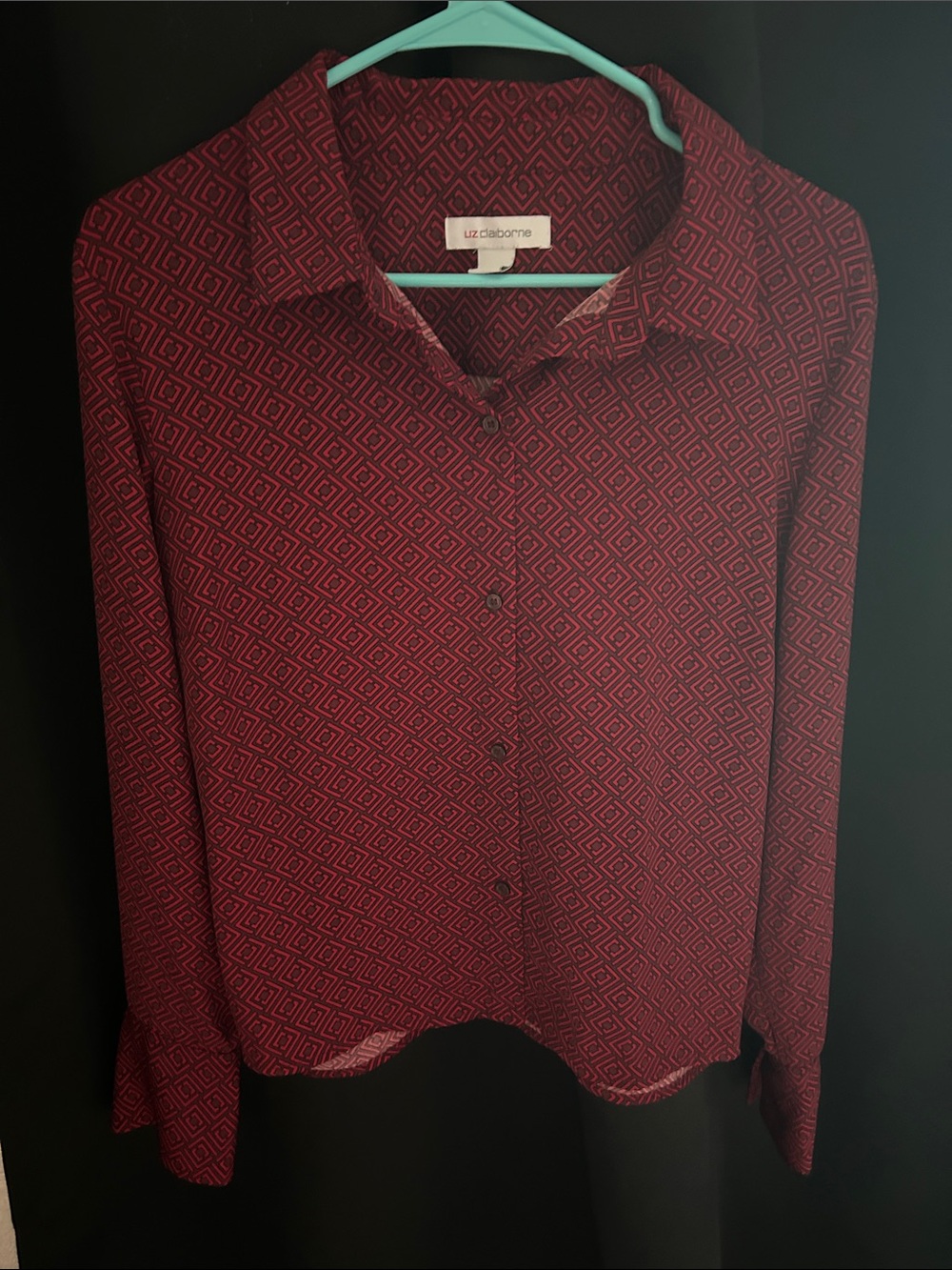 Liz Claiborne Burgundy Diamond-Print Button Down Shirt
